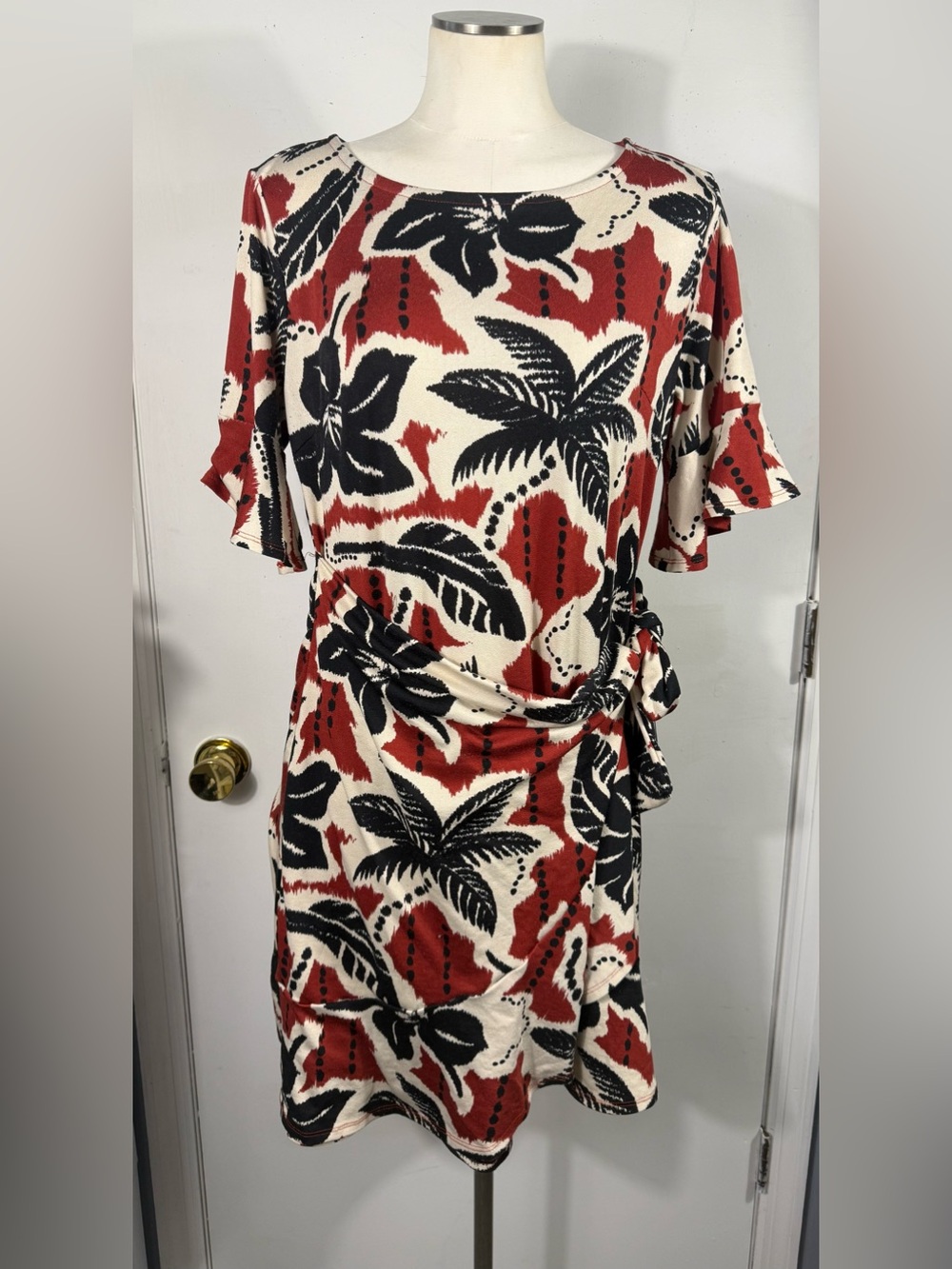 Harlow & Rose Printed Dress in Rust, Black & Cream